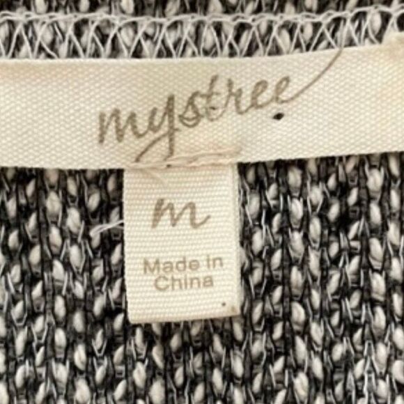 Mystree Beach Sweater with Shirt Tails Oatmeal Tan Black Knit Crewneck Long Slee - Picture 5 of 7